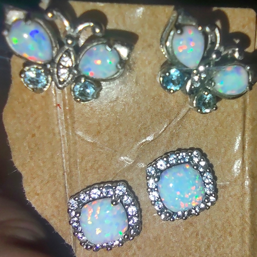 Opal earrings sterling silver